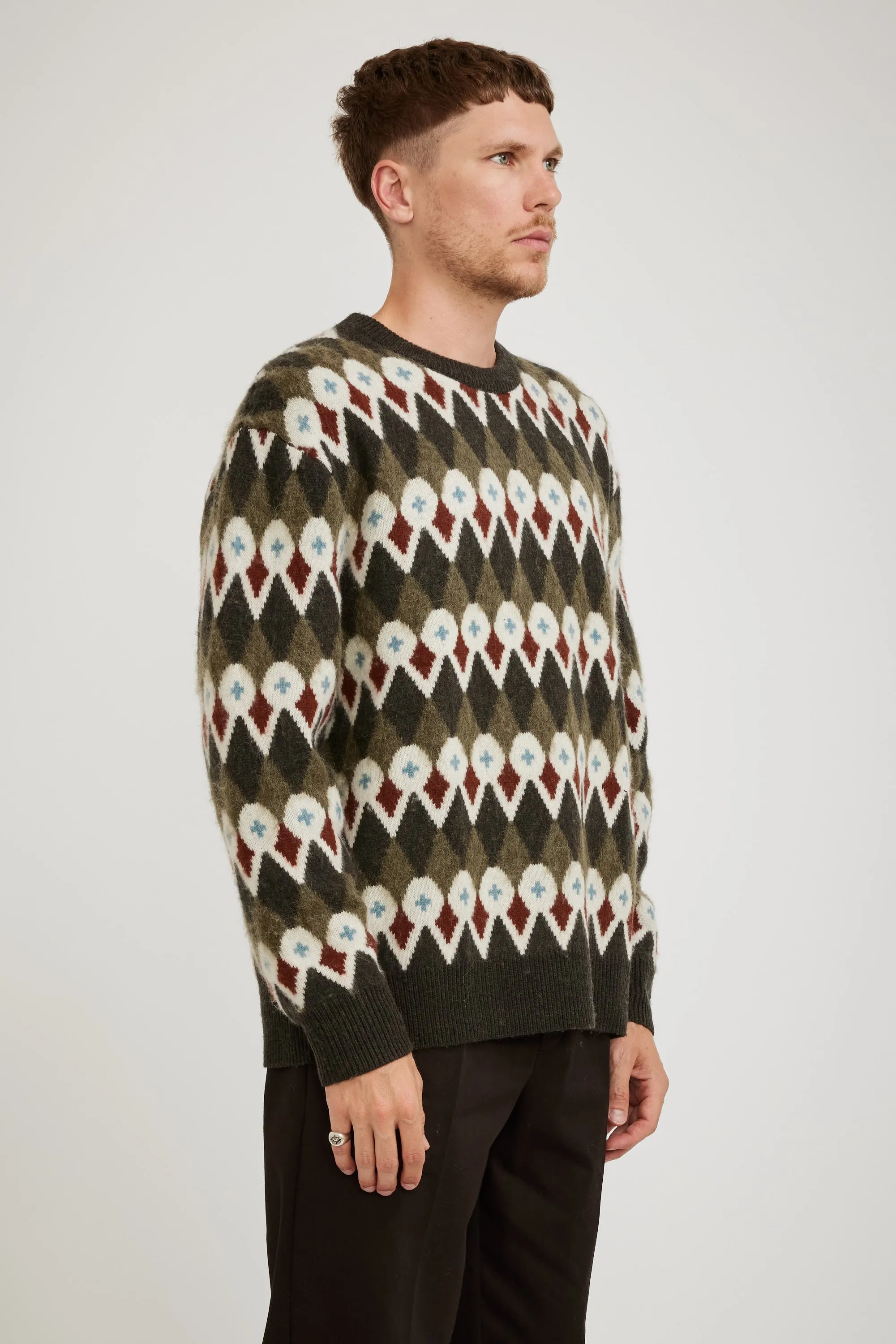 Rune Loose Merino Fair Isle Jacquard Sweater Ivy Green