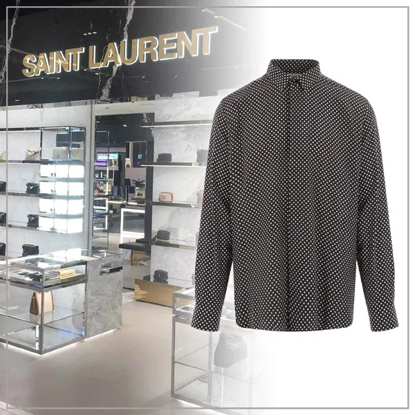 Saint Laurent  |Dots Silk Long Sleeves Luxury Shirts