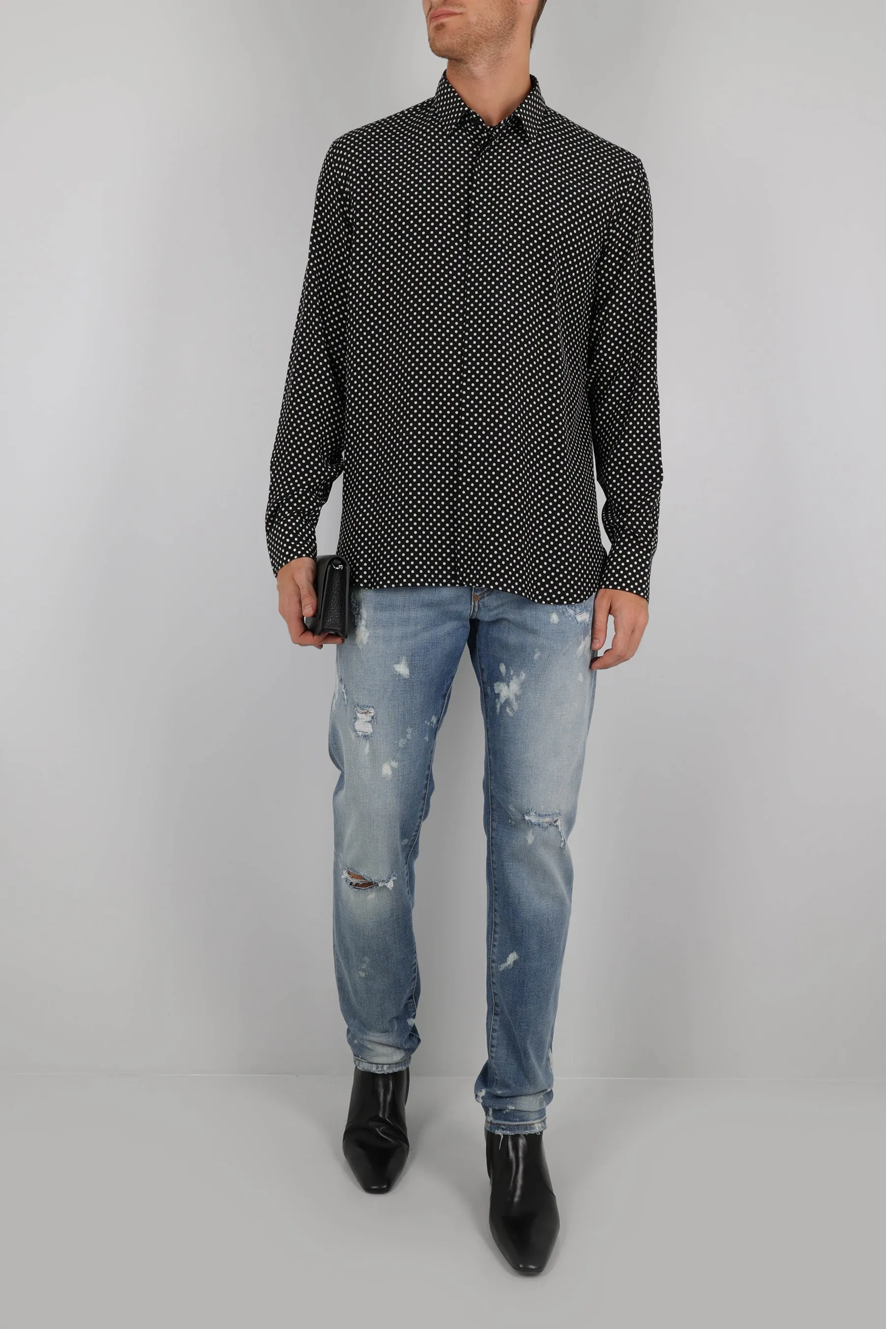 Saint Laurent  |Dots Silk Long Sleeves Luxury Shirts