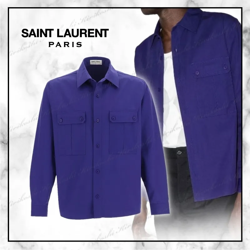 Saint Laurent  |Long Sleeves Plain Cotton Luxury Shirts