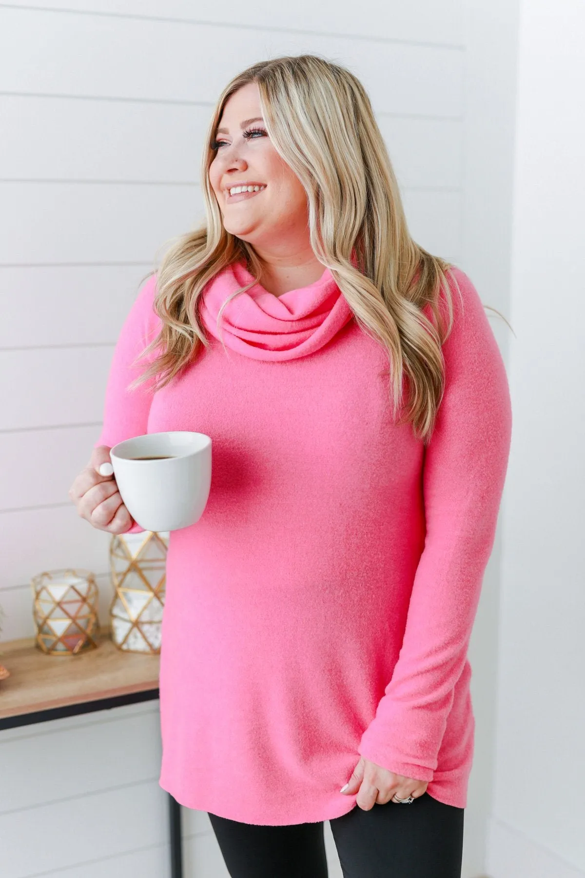 Shine Your Smile Cowl Neck Top- Bubblegum Pink