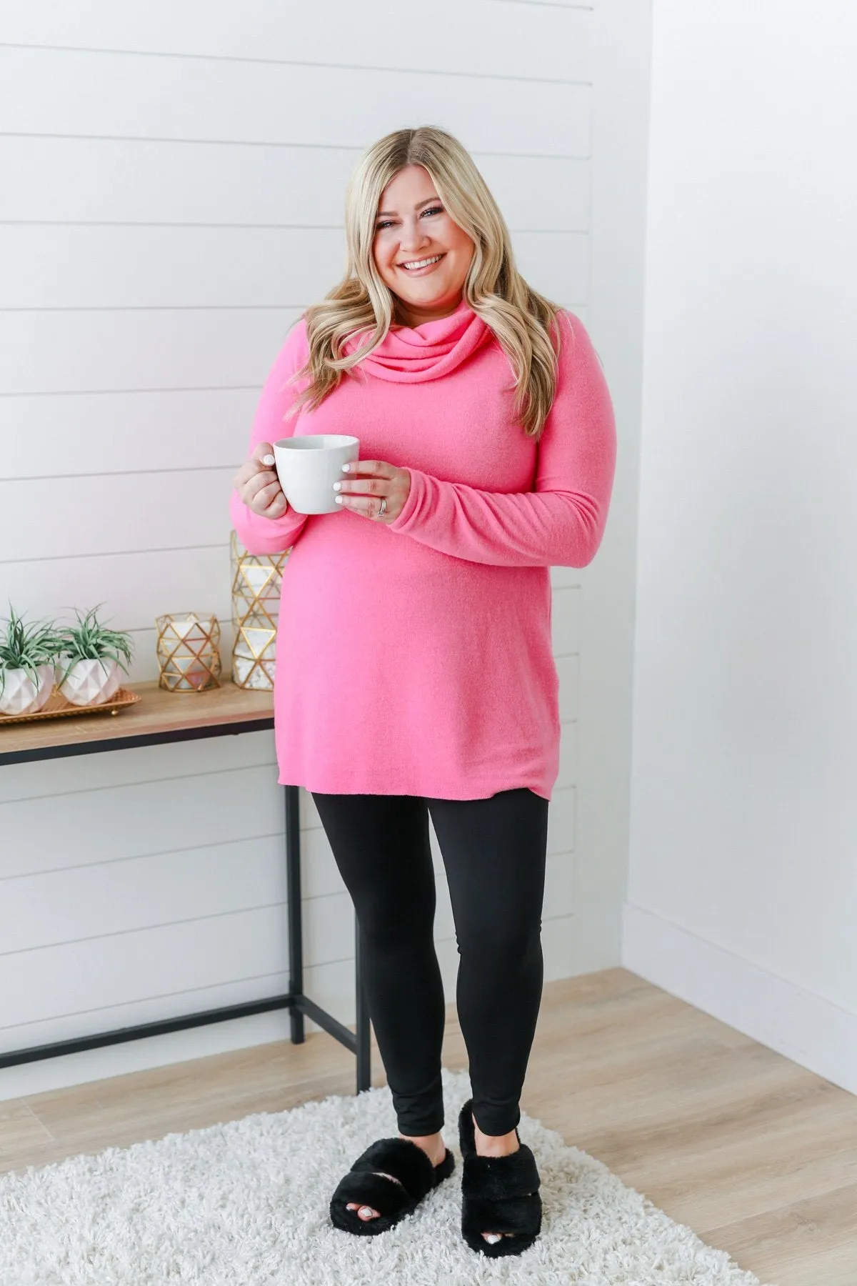 Shine Your Smile Cowl Neck Top- Bubblegum Pink