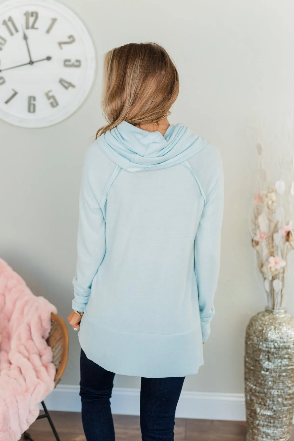 Shine Your Smile Cowl Neck Top- Light Blue