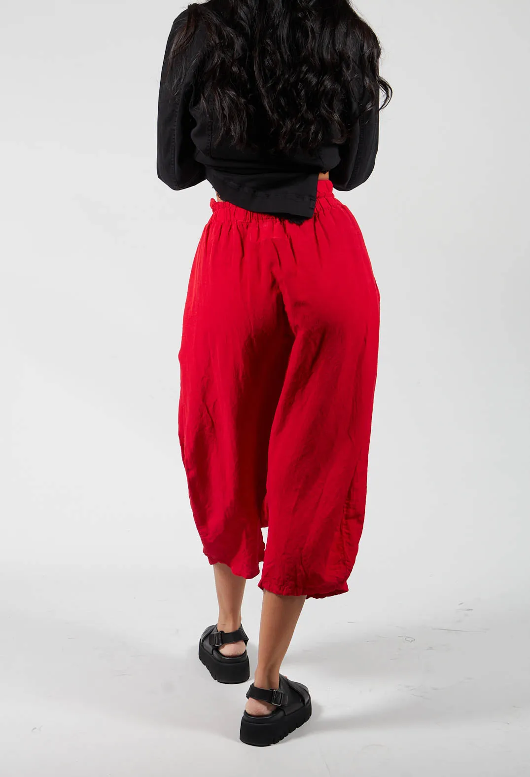 Short Cropped Drop Crotch Trousers in Red