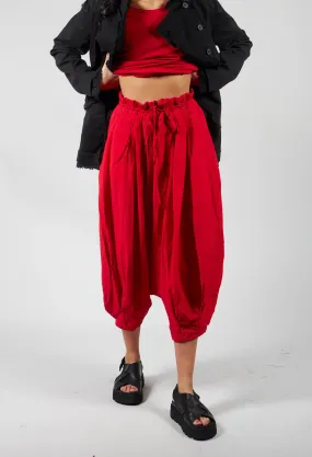 Short Cropped Drop Crotch Trousers in Red