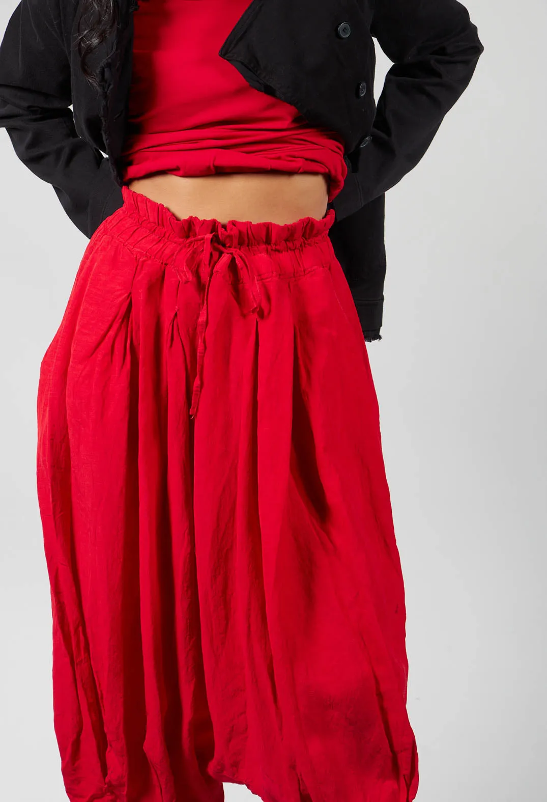 Short Cropped Drop Crotch Trousers in Red