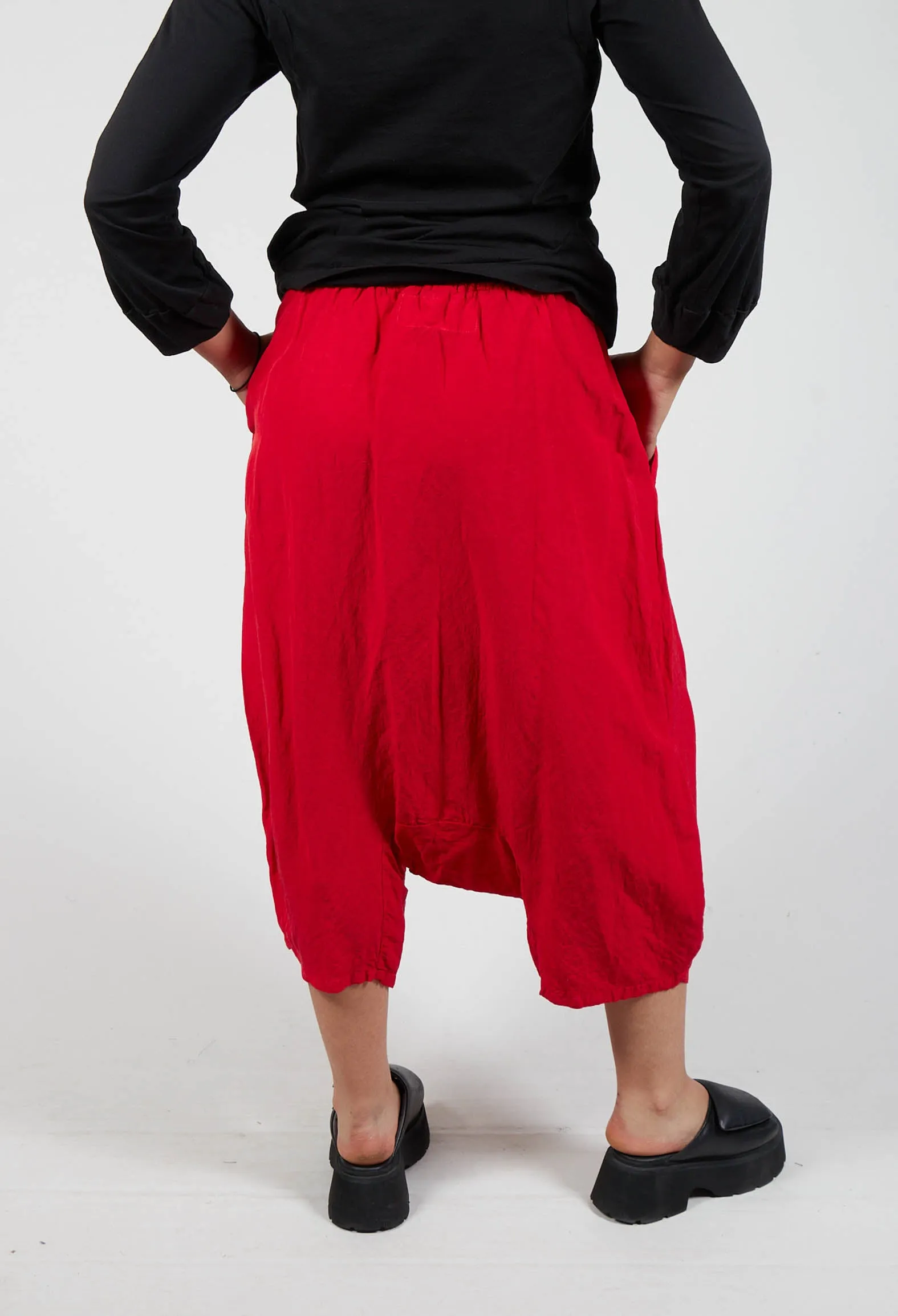 Short Cropped Drop Crotch Trousers in Red