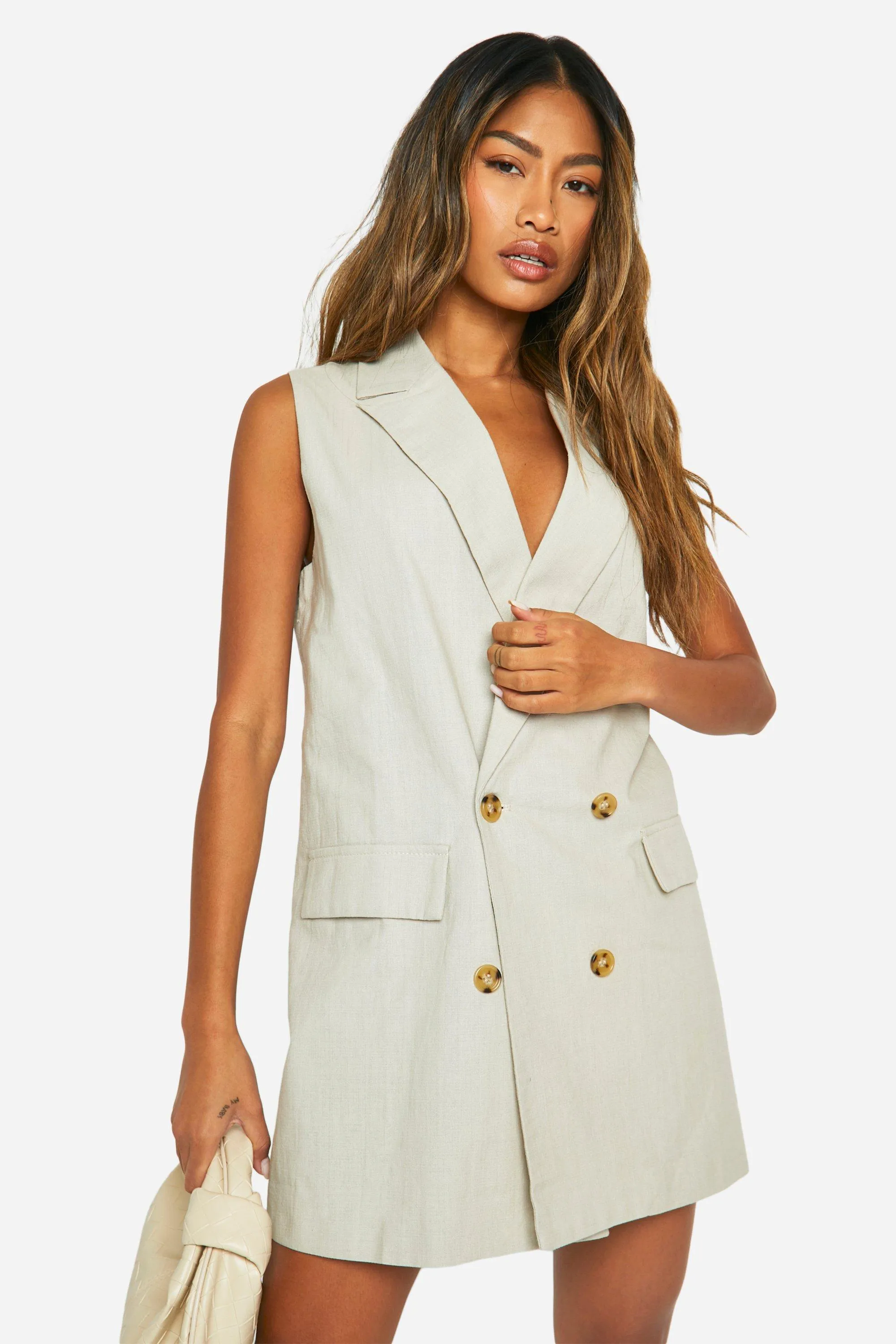 Sleeveless Linen Look Blazer Dress