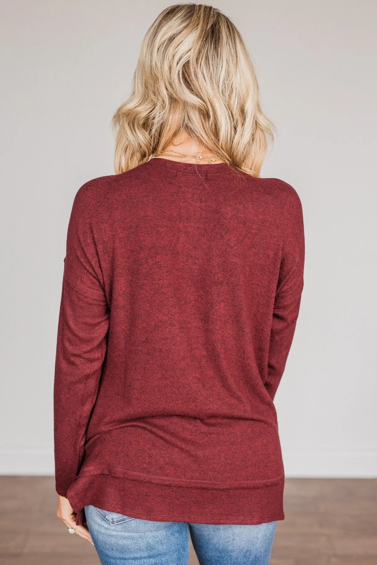 Soft Gazes Button Long Sleeve Top- Burgundy