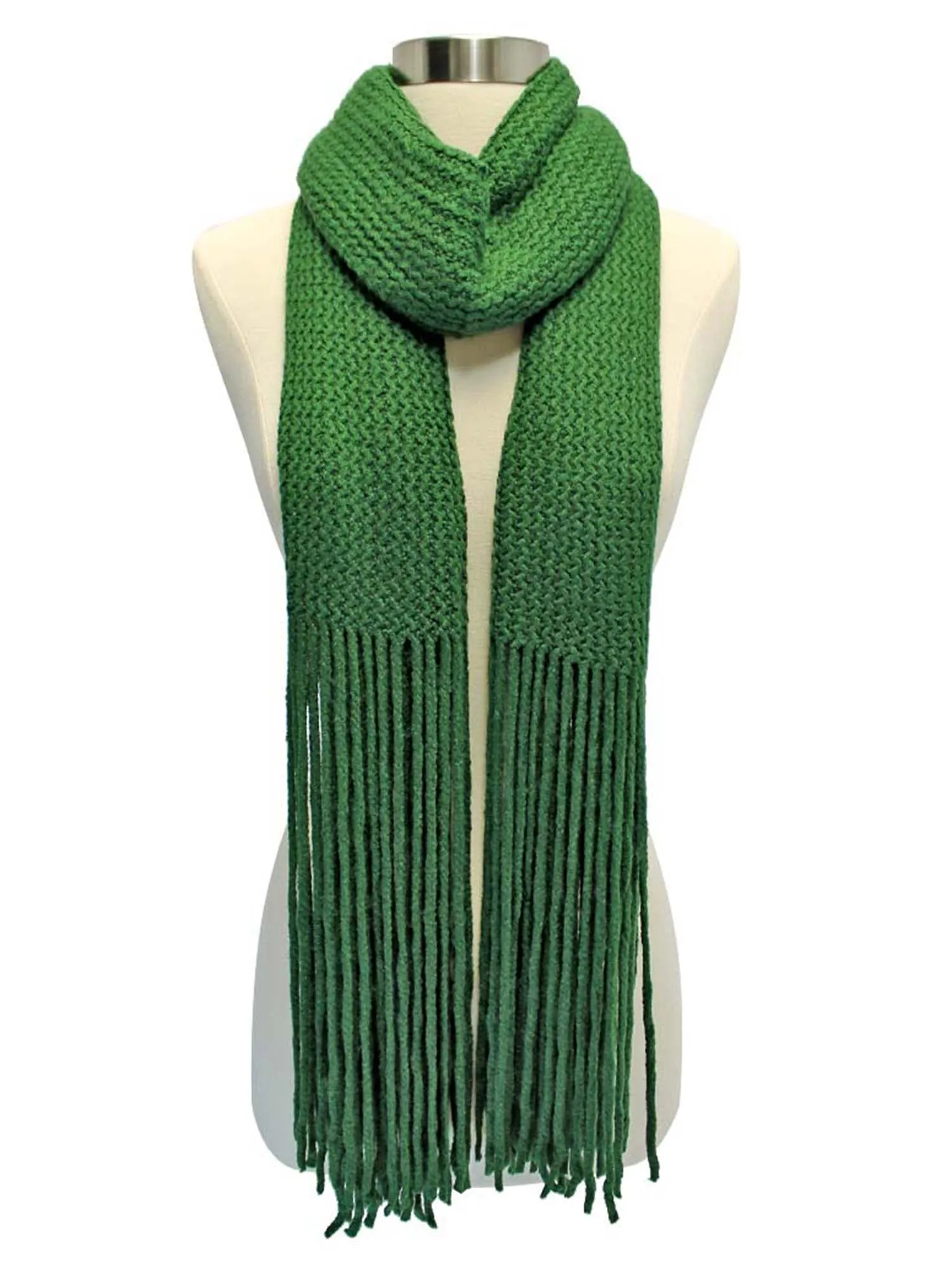 Soft Long Knit Scarf With Fringe