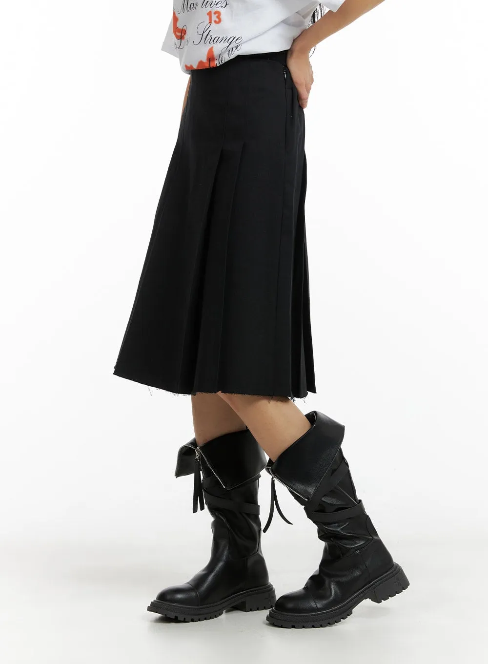 Solid Pleated Midi Skirt CM406