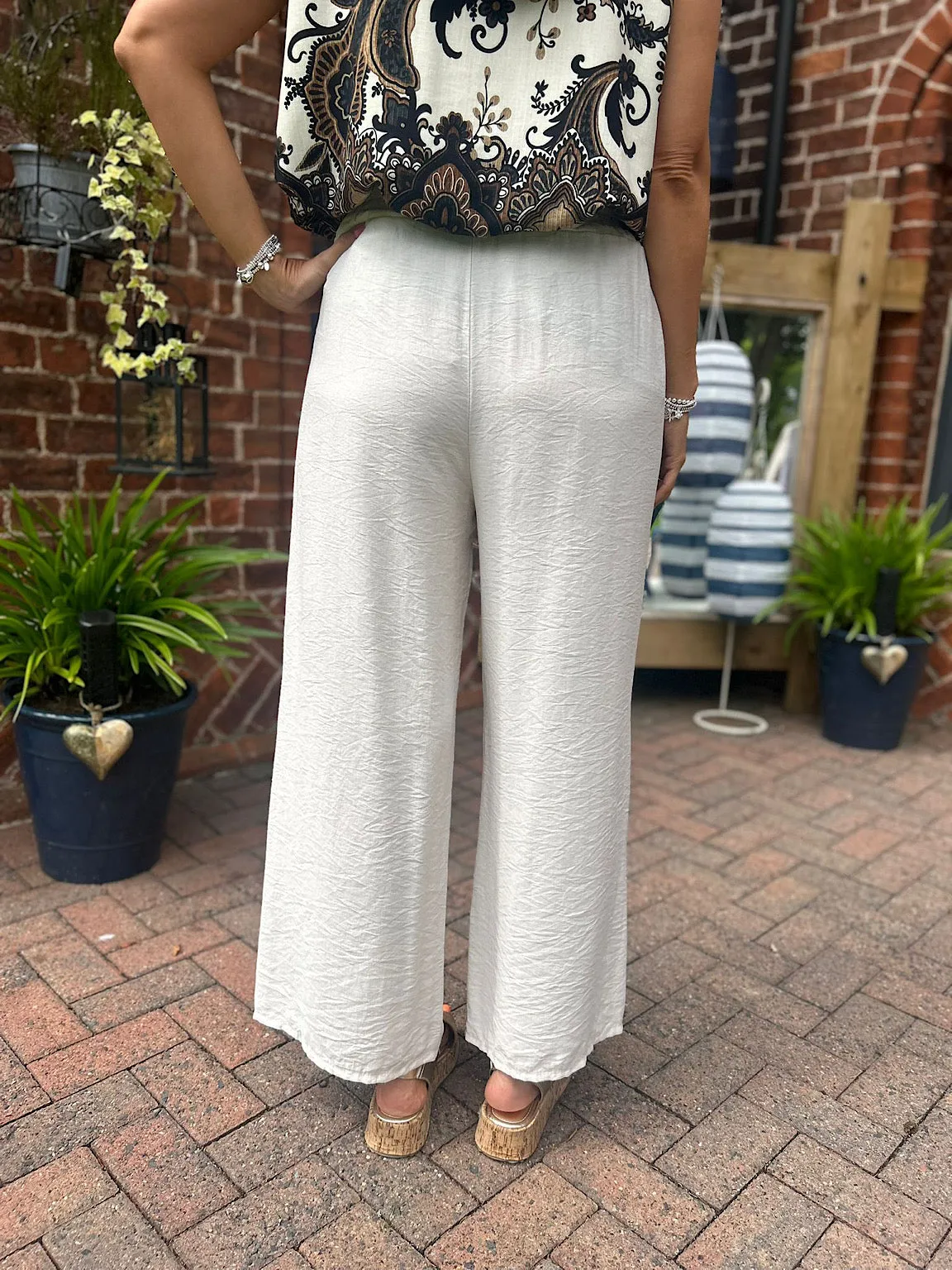 Stone Lightweight Wide Leg Pull On Trousers