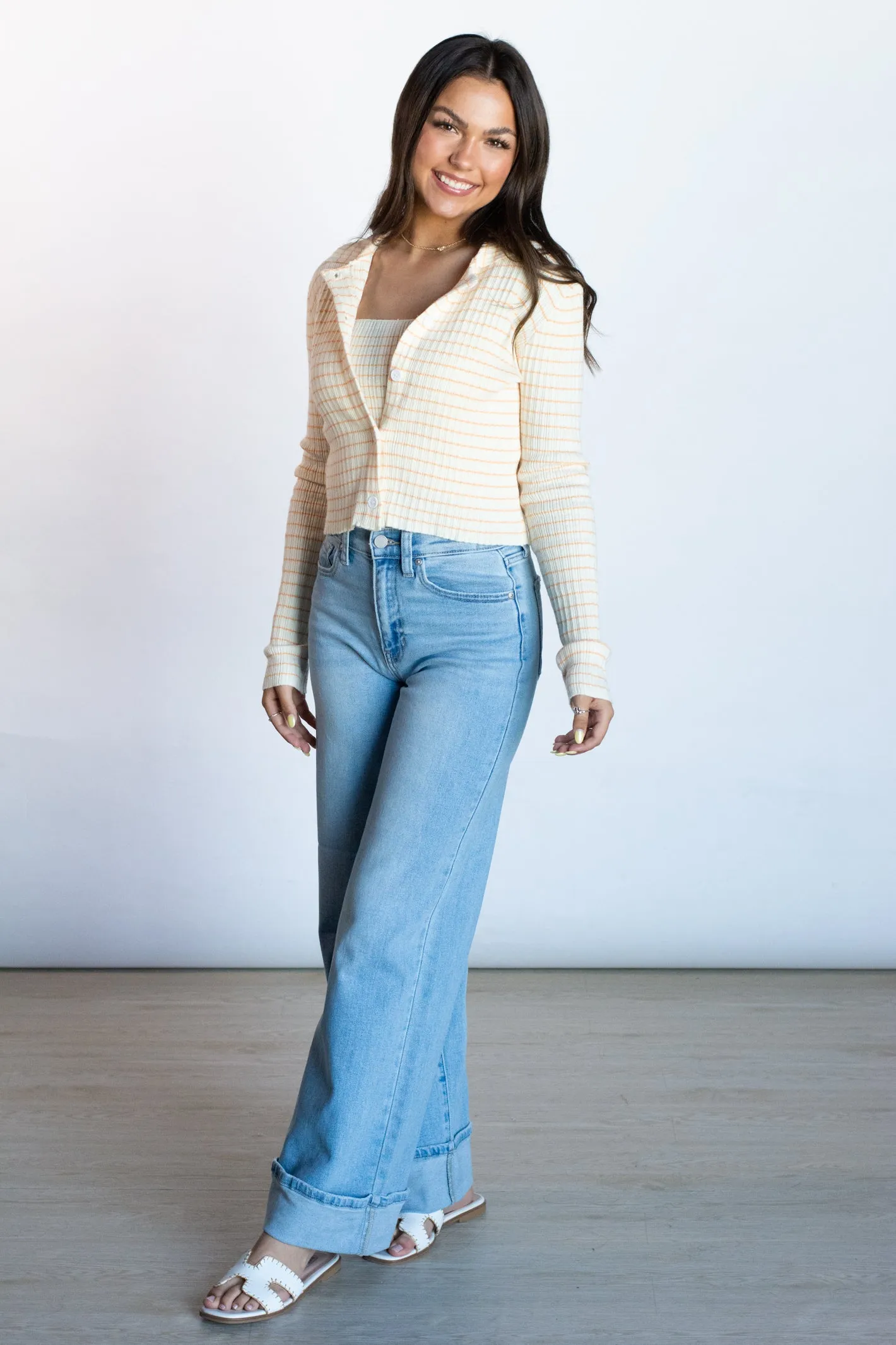 Stylish Appeal Orange Striped Tube Top and Cardigan