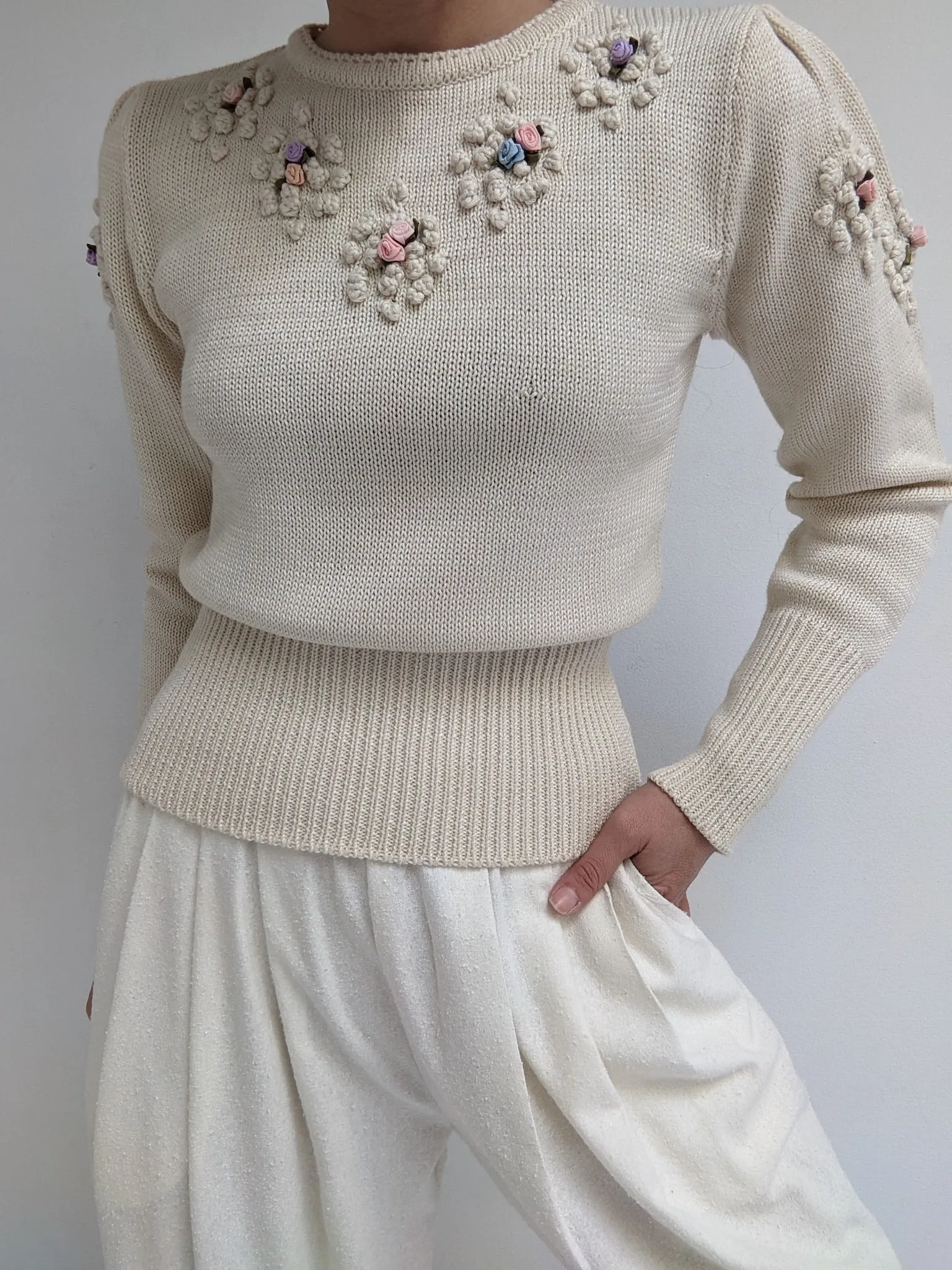 Sweet Vintage Rosette Accented Sweater