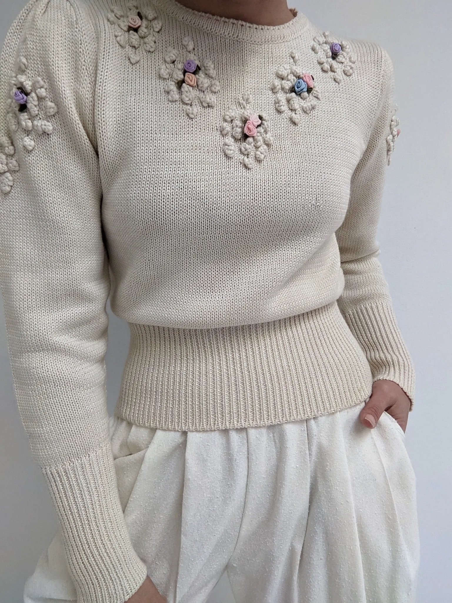 Sweet Vintage Rosette Accented Sweater