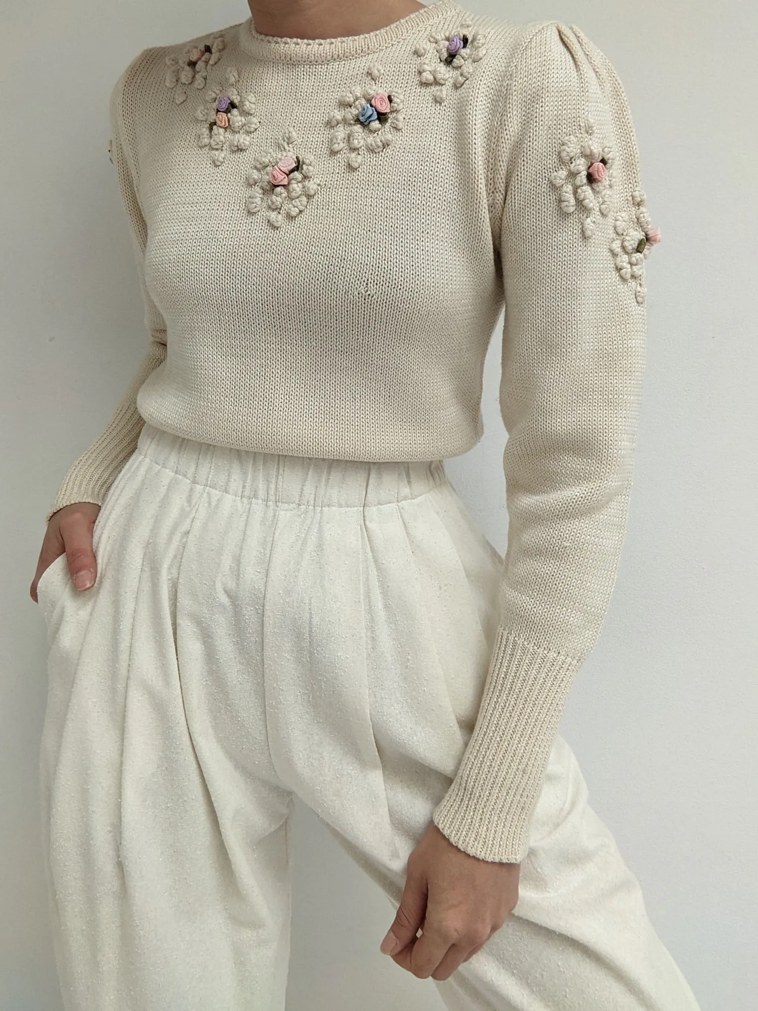 Sweet Vintage Rosette Accented Sweater