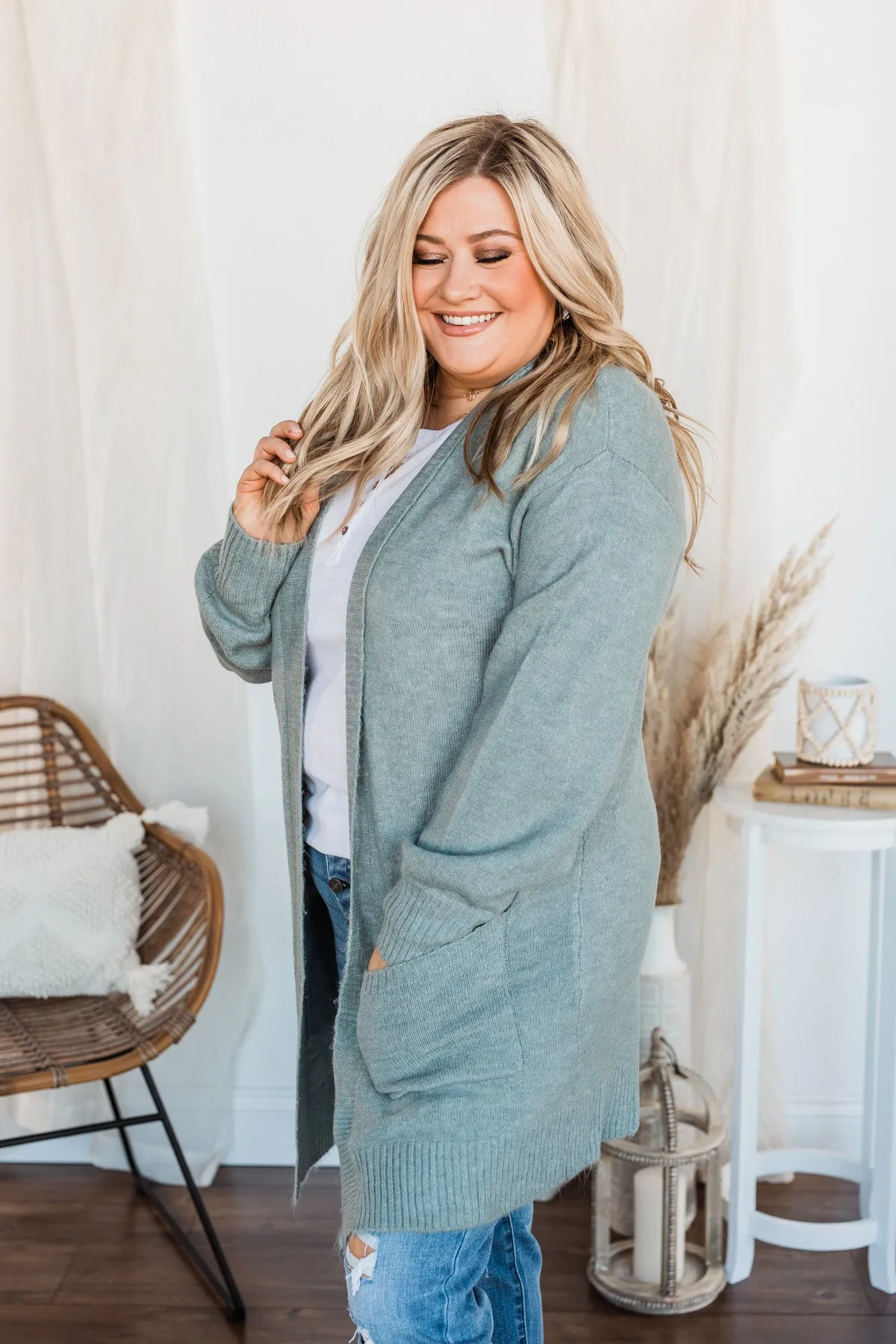 Talk Of The Town Long Knit Cardigan- Teal