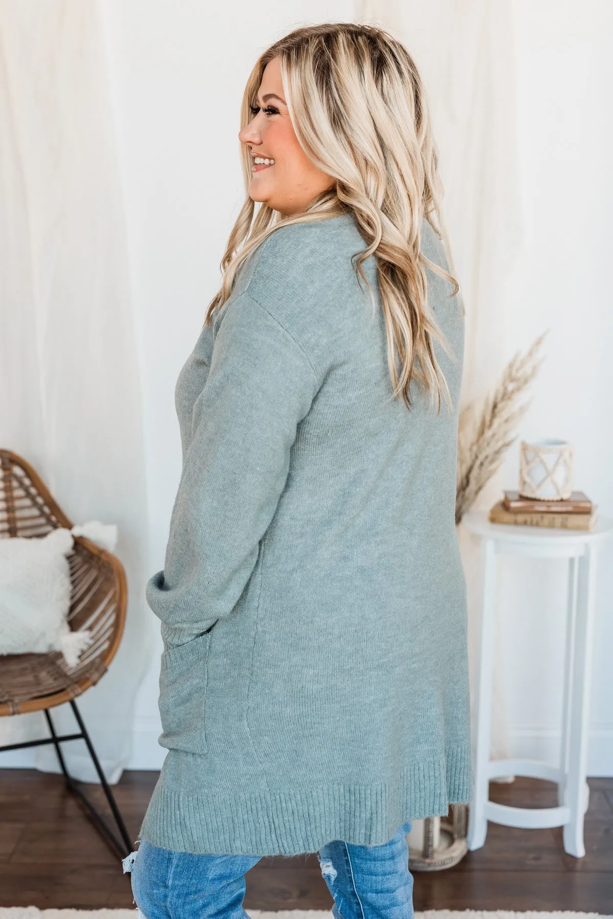 Talk Of The Town Long Knit Cardigan- Teal