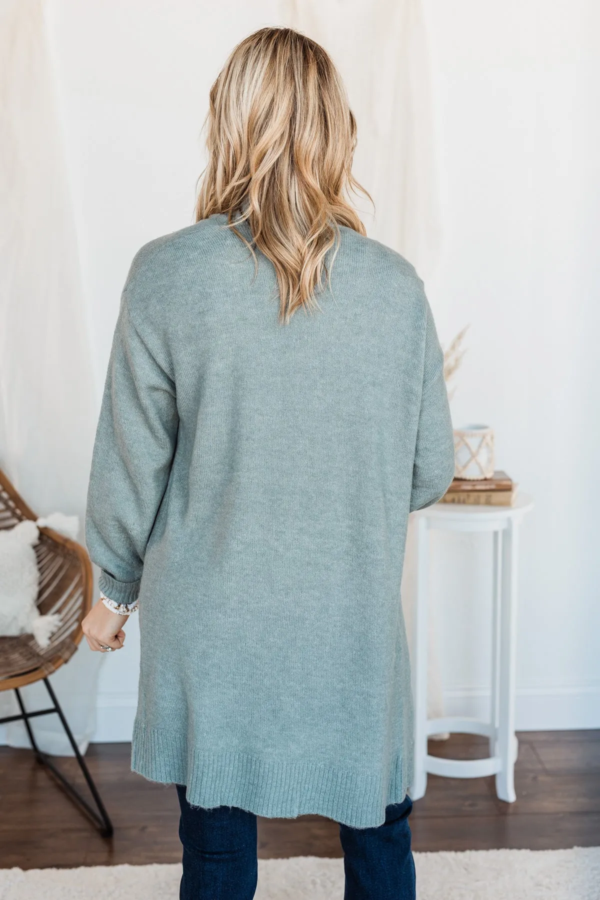 Talk Of The Town Long Knit Cardigan- Teal