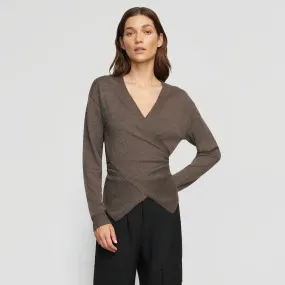 Tamar Wrap Knit Sweater | Heather Brown