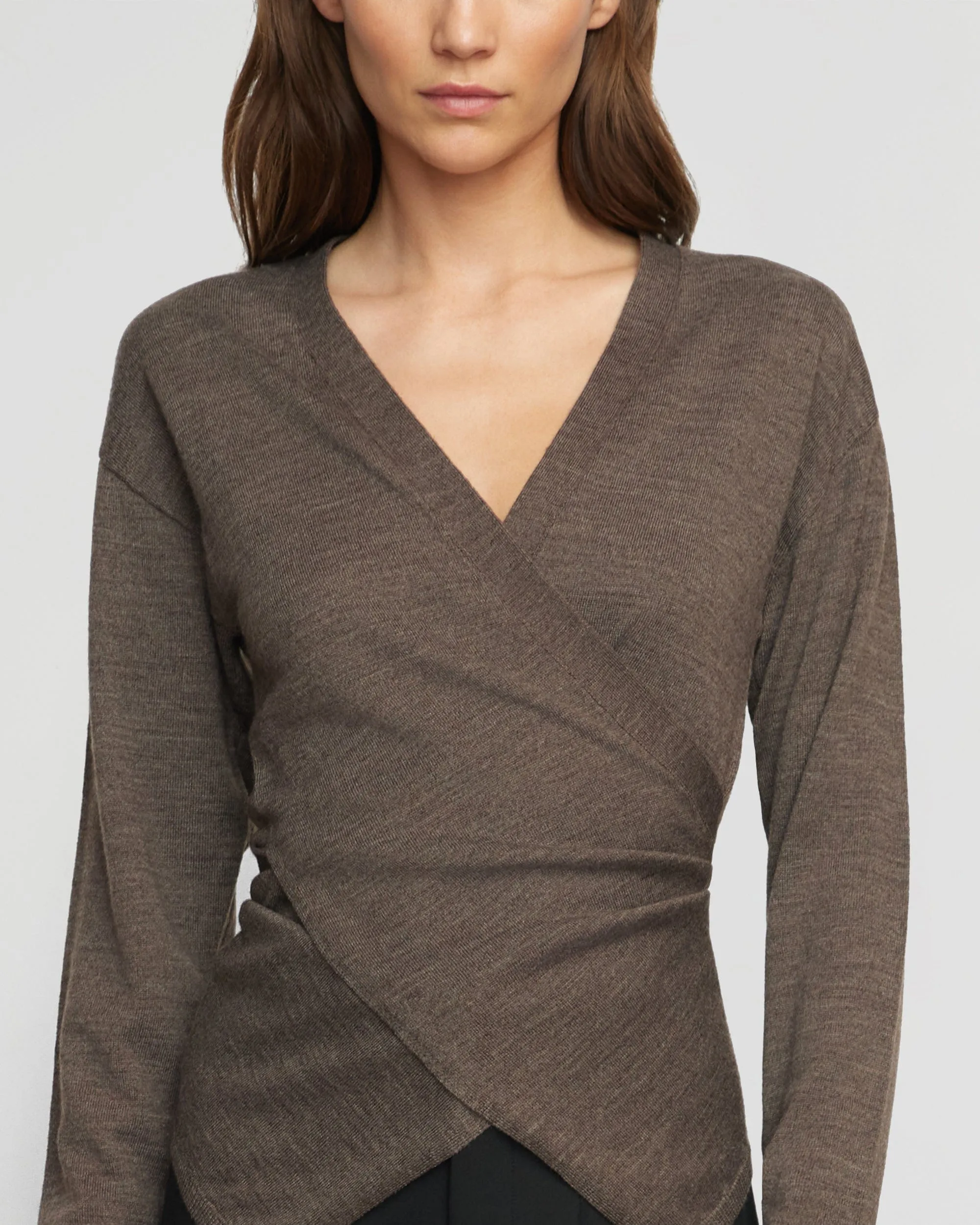 Tamar Wrap Knit Sweater | Heather Brown