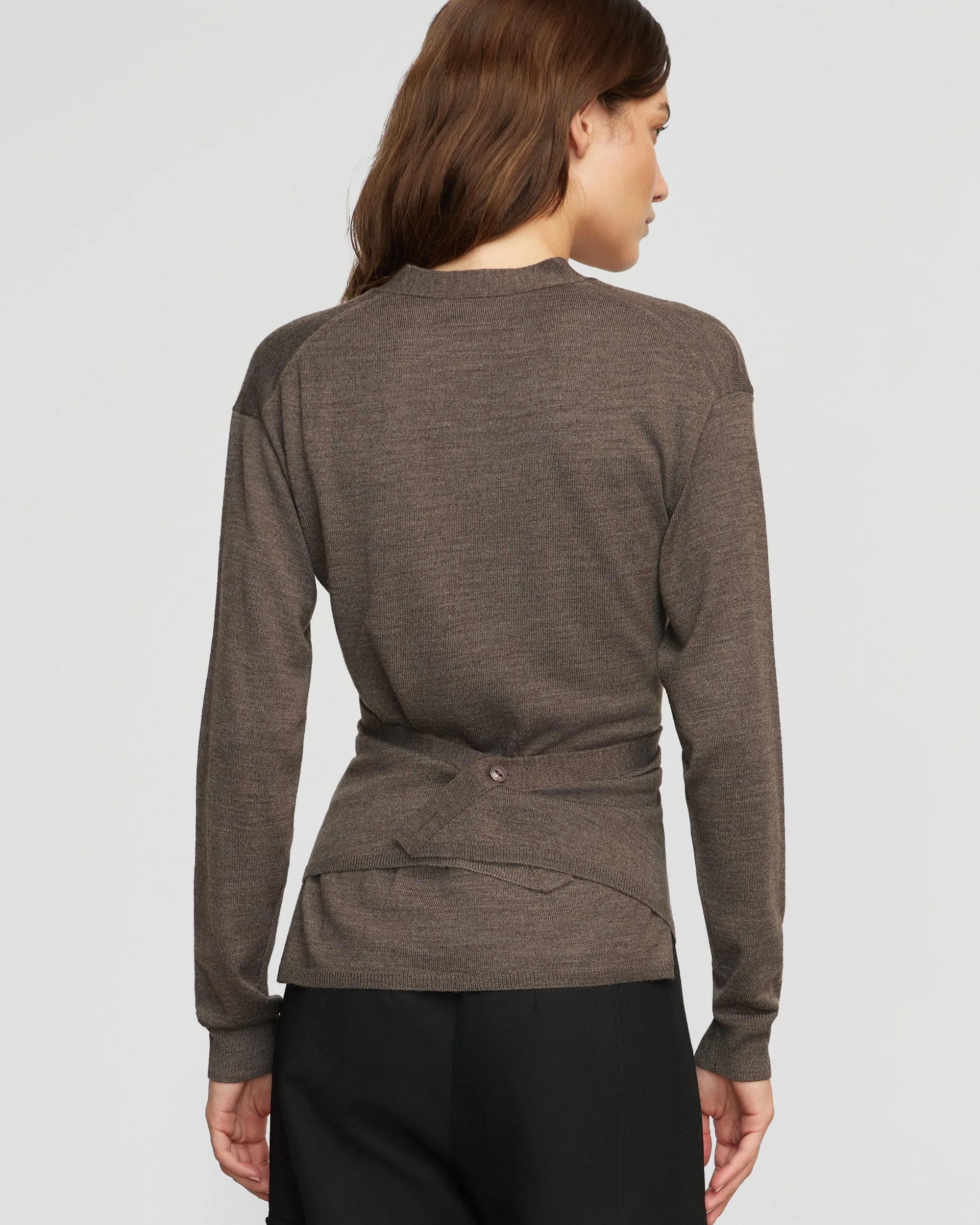 Tamar Wrap Knit Sweater | Heather Brown