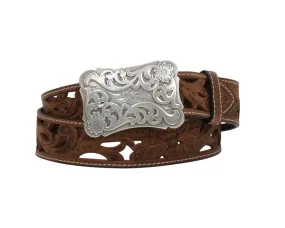 Tan Leather Floral Cutout Belt