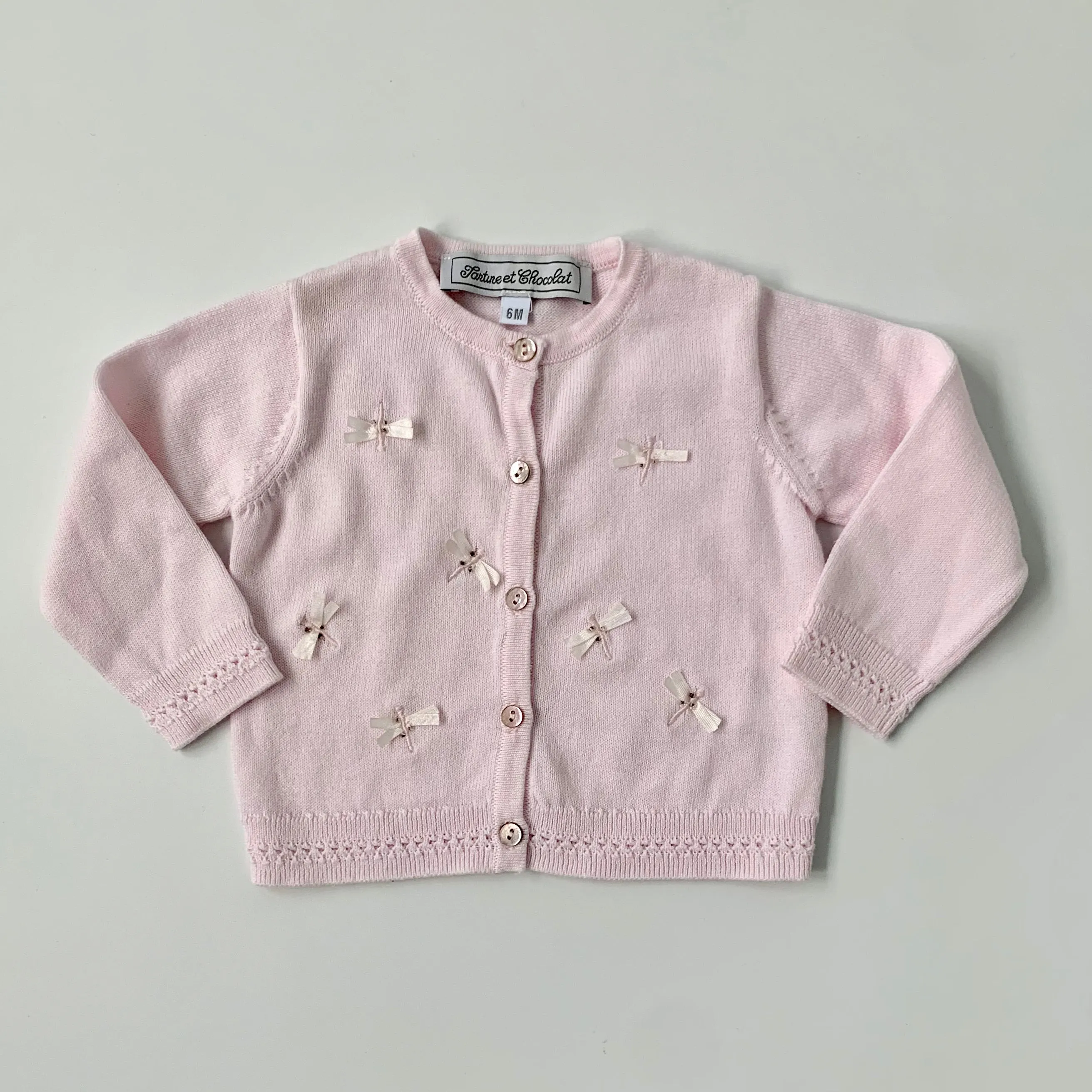 Tartine et Chocolat Pink Cotton Cardigan: 6 Months