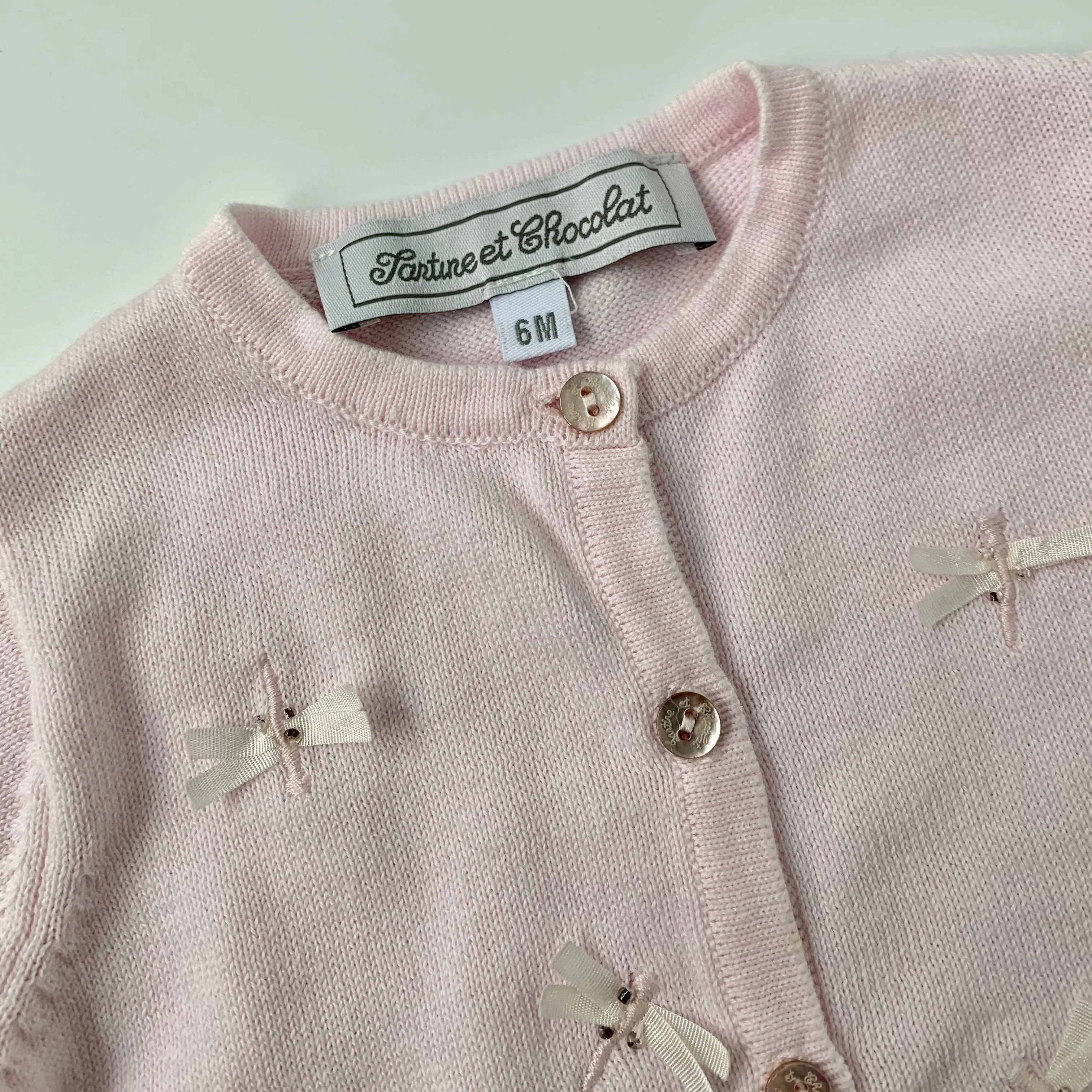 Tartine et Chocolat Pink Cotton Cardigan: 6 Months