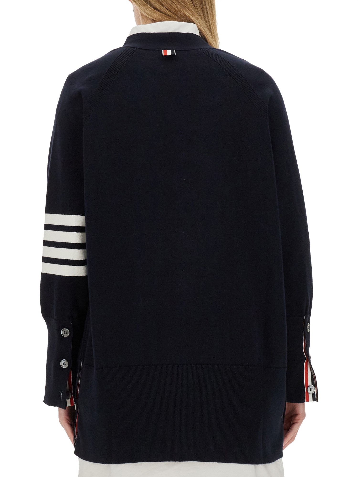 THOM BROWNE    COTTON KNIT CARDIGAN WITH 4BAR INTARSIA