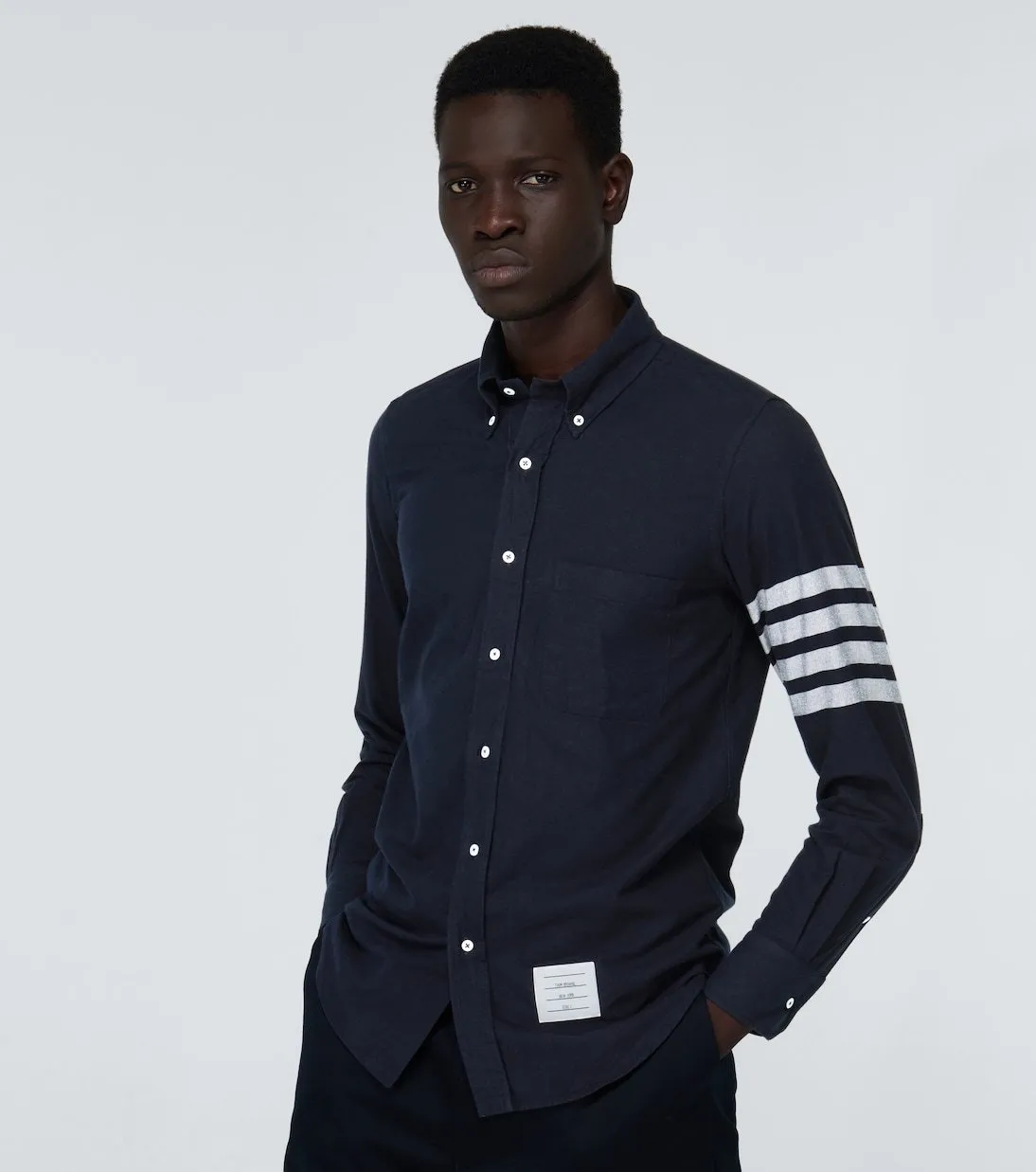 THOM BROWNE  |Stripes Long Sleeves Plain Cotton Logo Designers Shirts