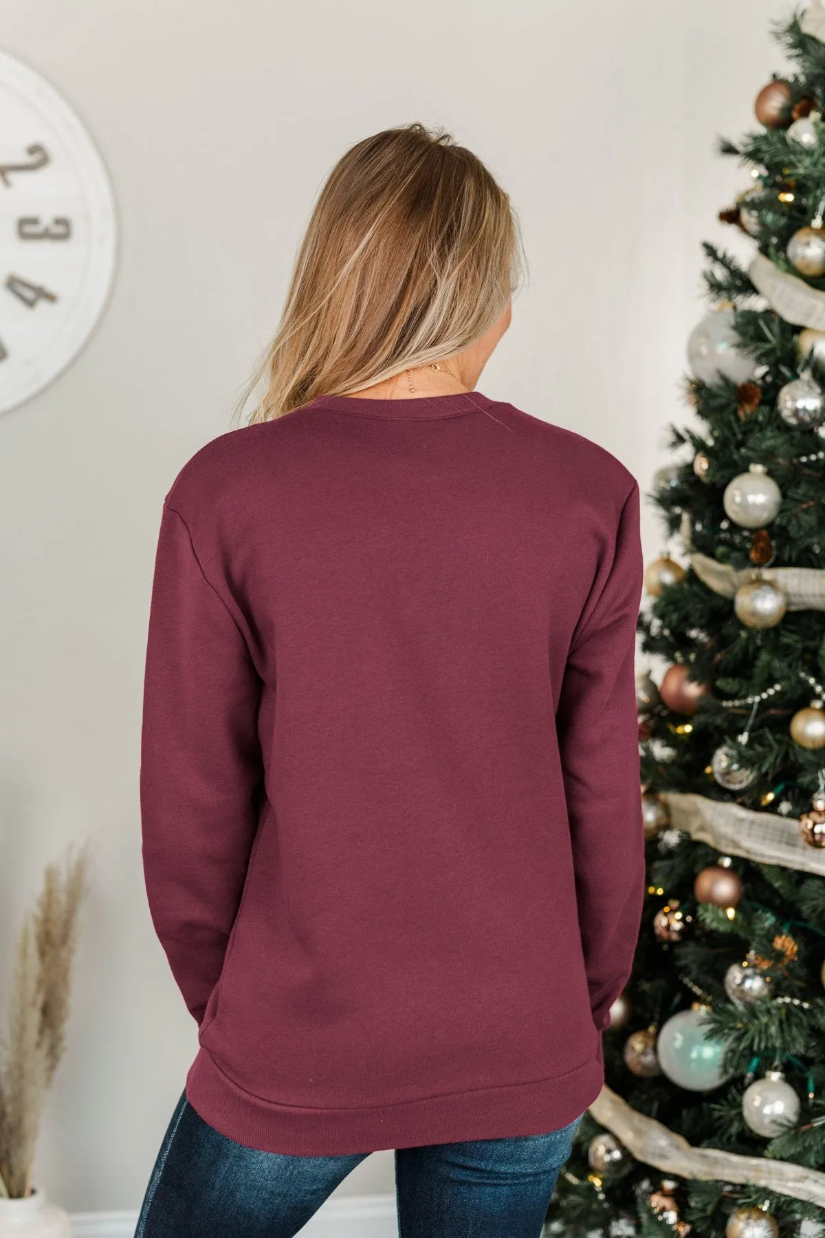 Three Christmas Trees Pullover Top- Burgundy