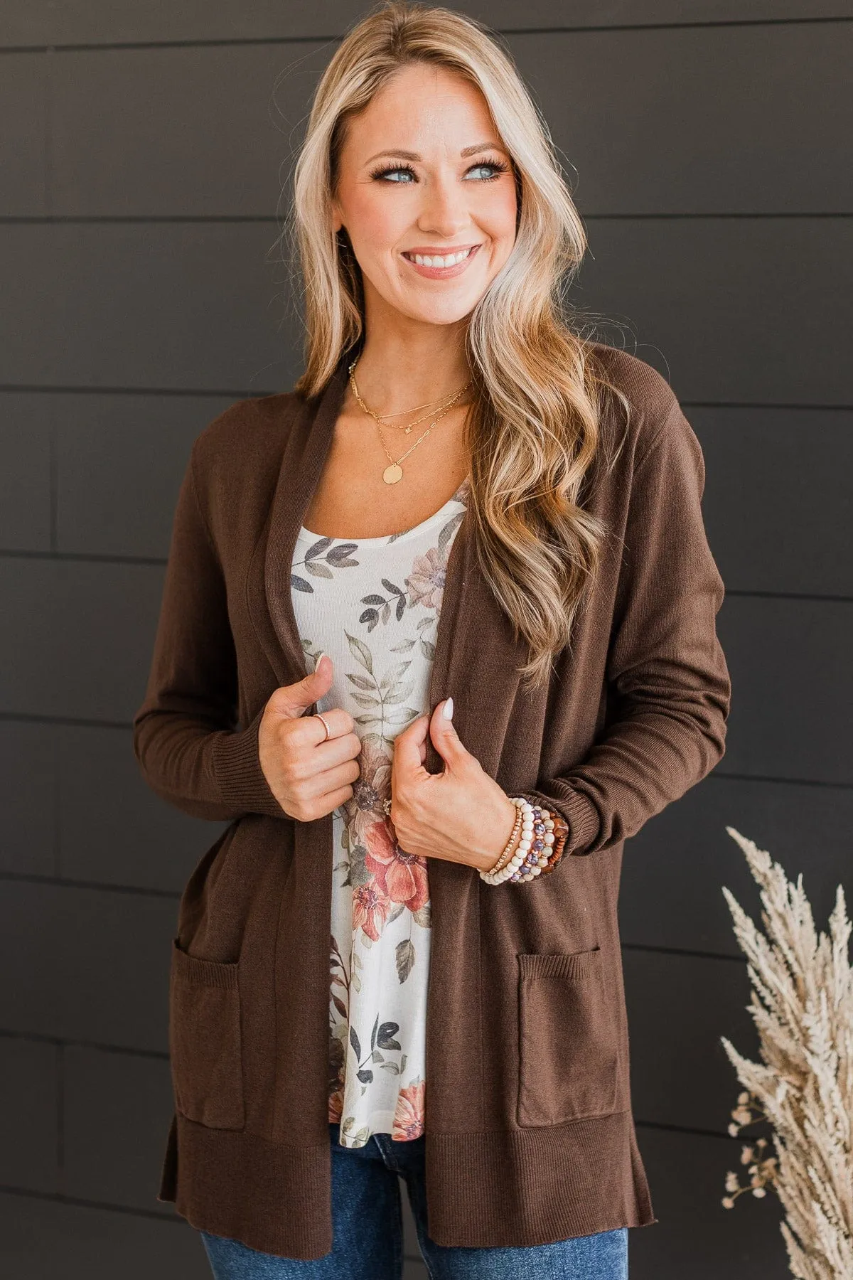 Time To Be Alive Drape Cardigan- Dark Brown