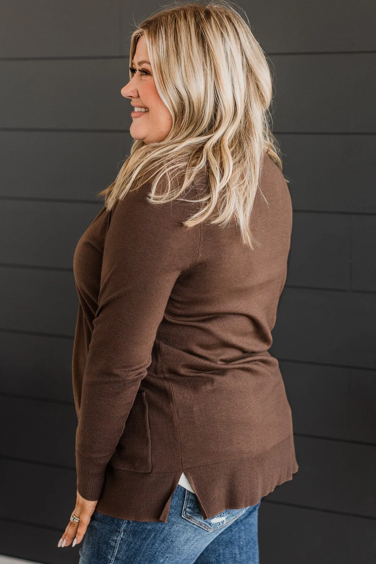 Time To Be Alive Drape Cardigan- Dark Brown