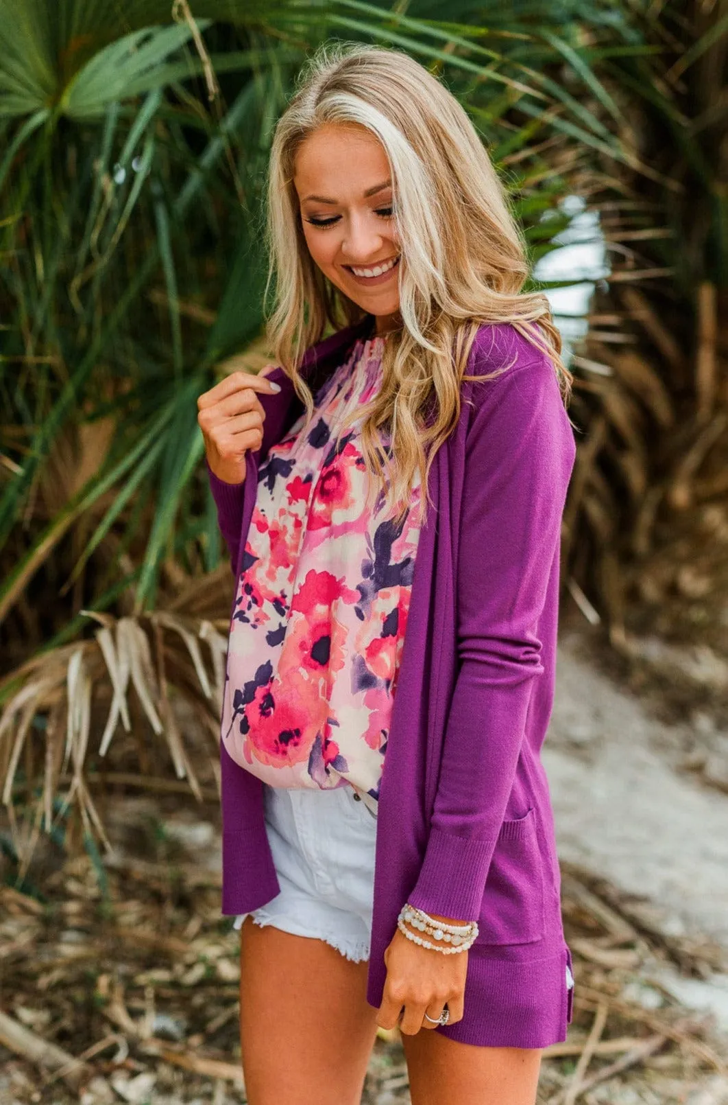 Time To Be Alive Drape Cardigan- Dark Orchid