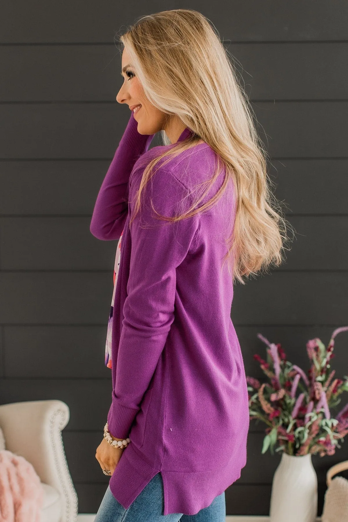 Time To Be Alive Drape Cardigan- Dark Orchid