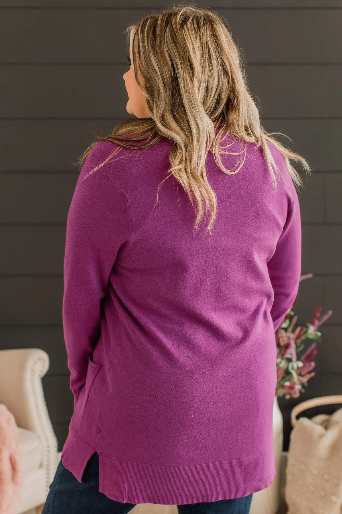 Time To Be Alive Drape Cardigan- Dark Orchid