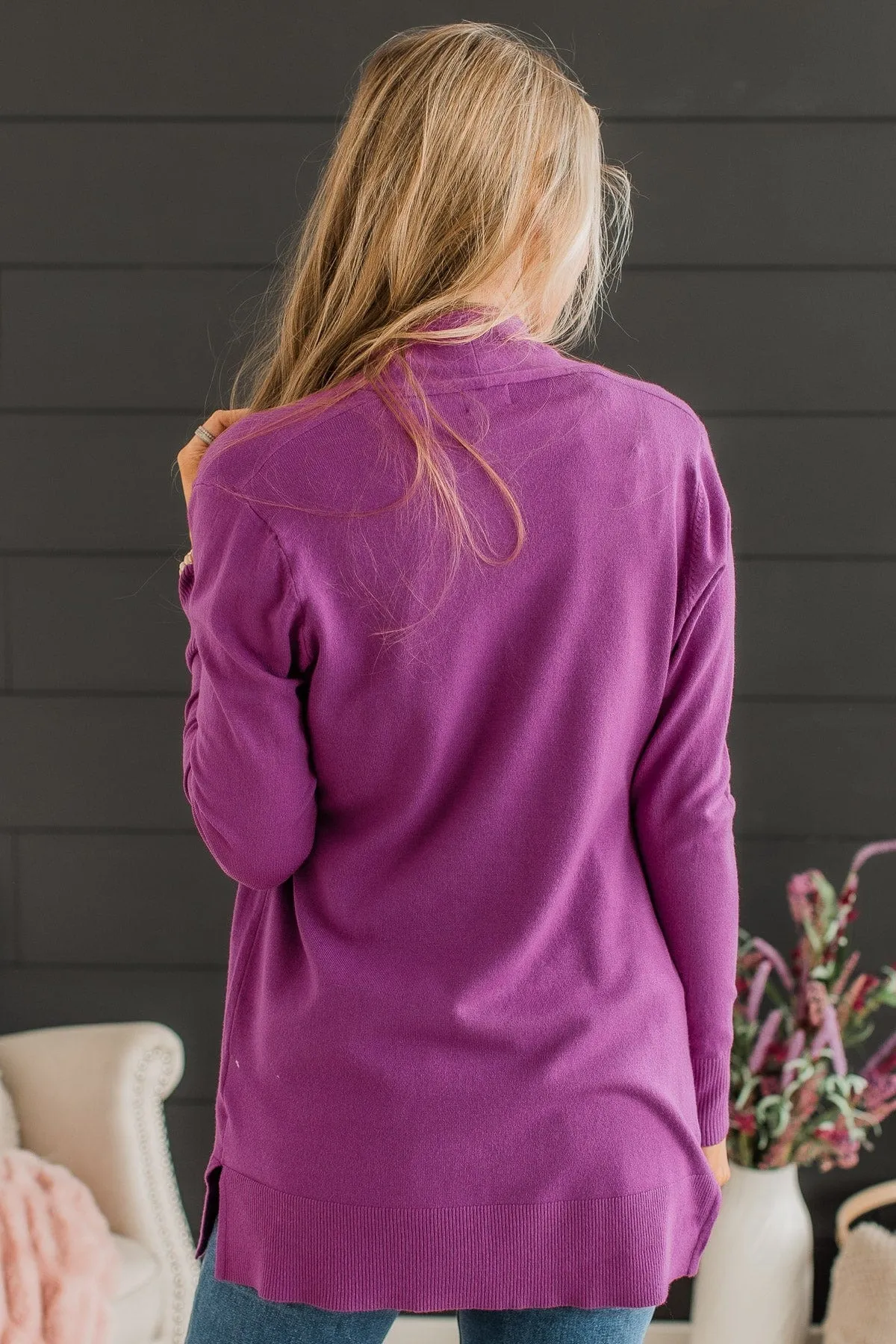 Time To Be Alive Drape Cardigan- Dark Orchid