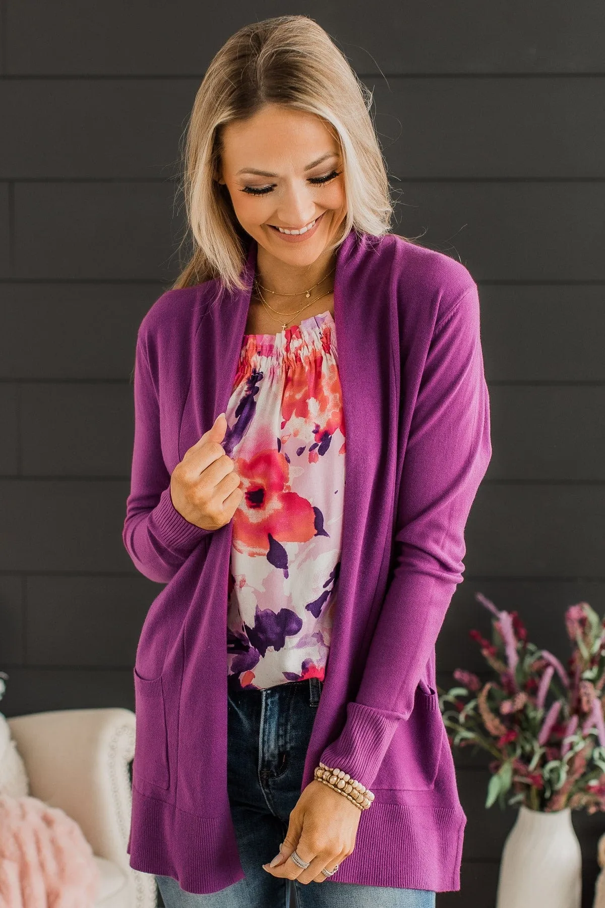 Time To Be Alive Drape Cardigan- Dark Orchid