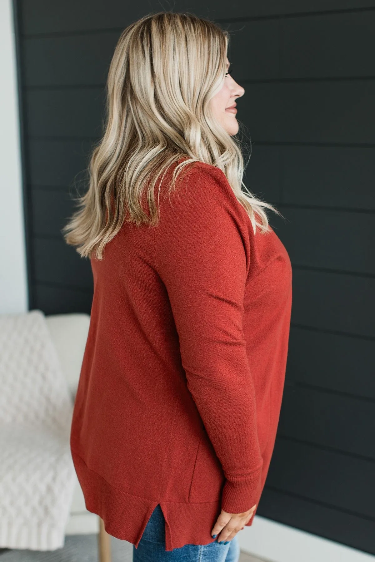 Time To Be Alive Drape Cardigan- Dark Rust