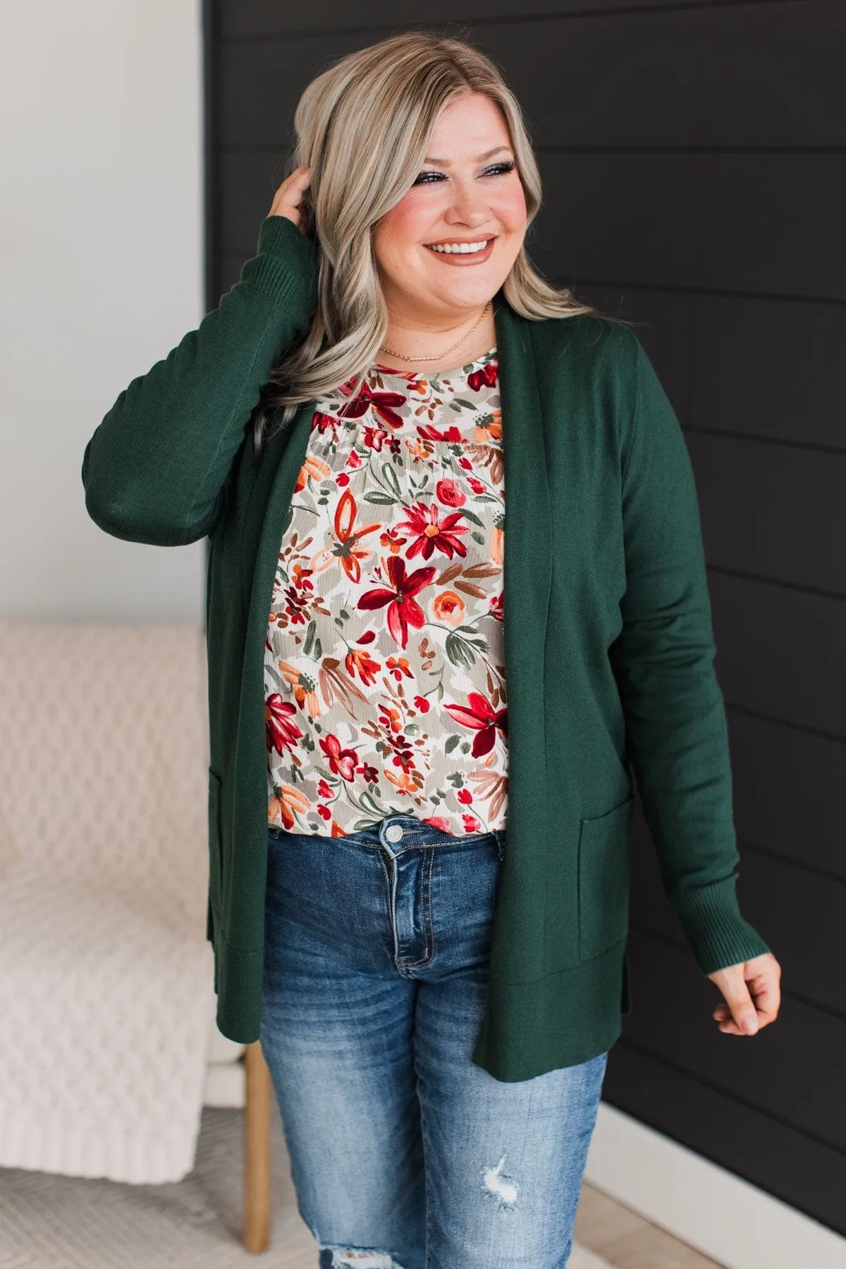 Time To Be Alive Drape Cardigan- Forest Green