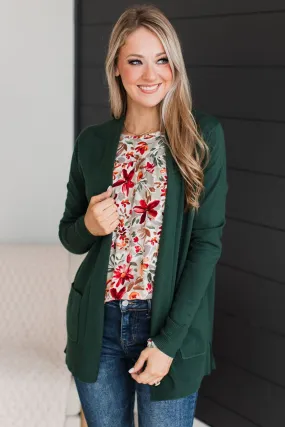 Time To Be Alive Drape Cardigan- Forest Green