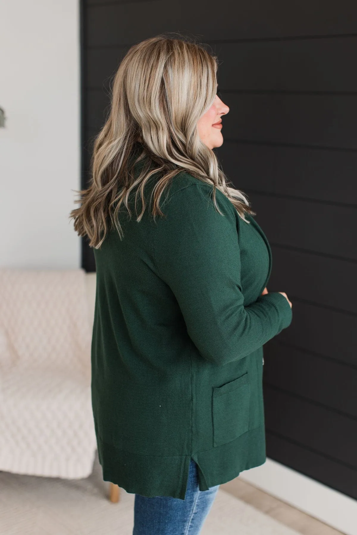 Time To Be Alive Drape Cardigan- Forest Green