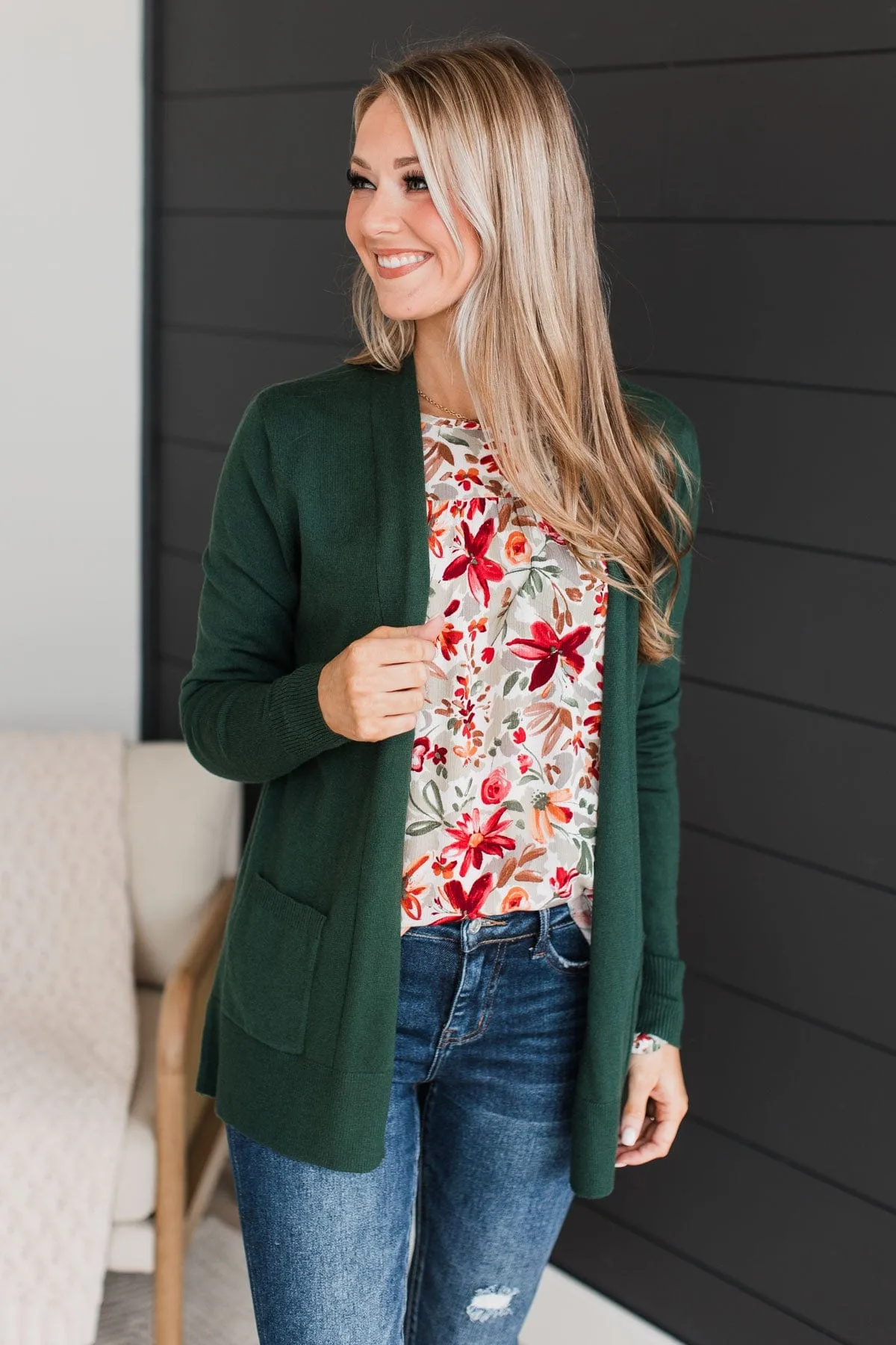 Time To Be Alive Drape Cardigan- Forest Green