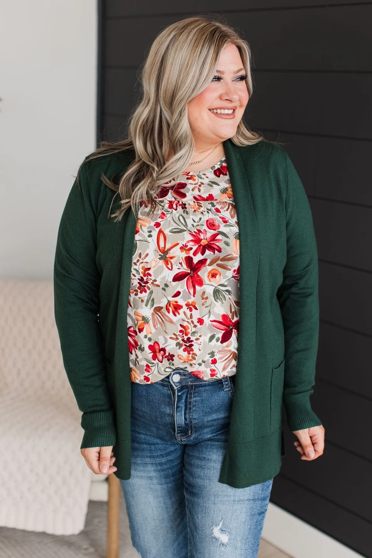 Time To Be Alive Drape Cardigan- Forest Green