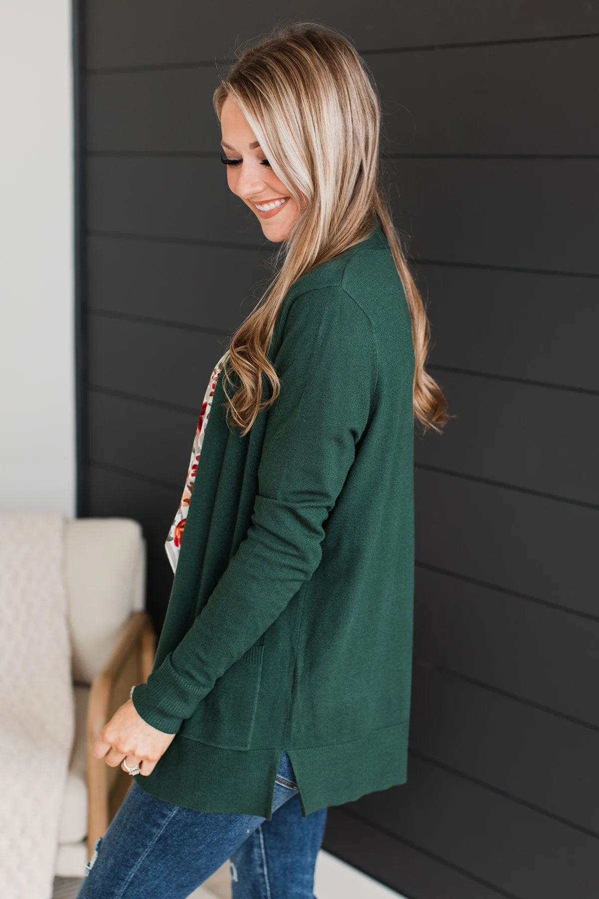 Time To Be Alive Drape Cardigan- Forest Green