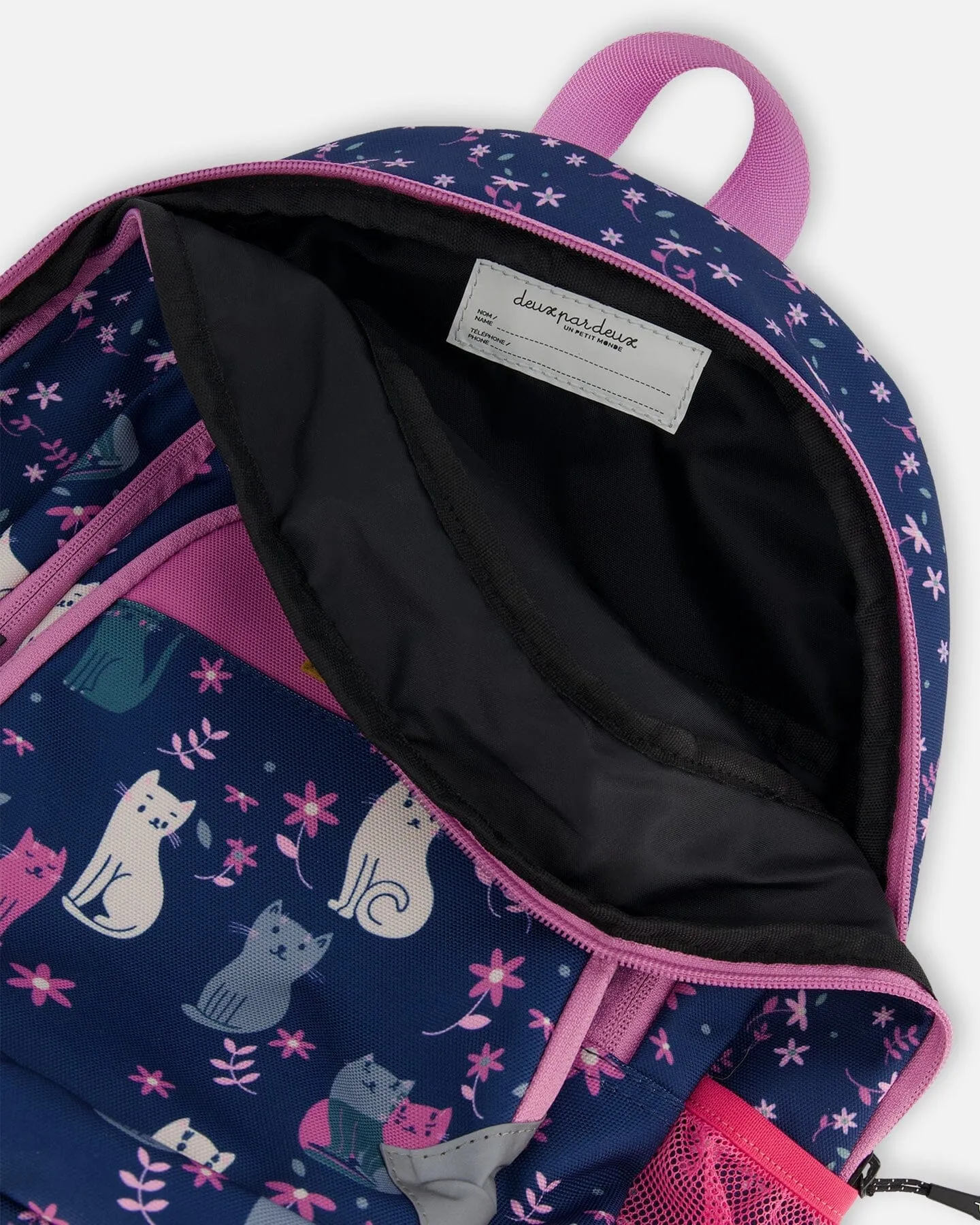 Toddler Backpack Navy Blue Printed Kitten