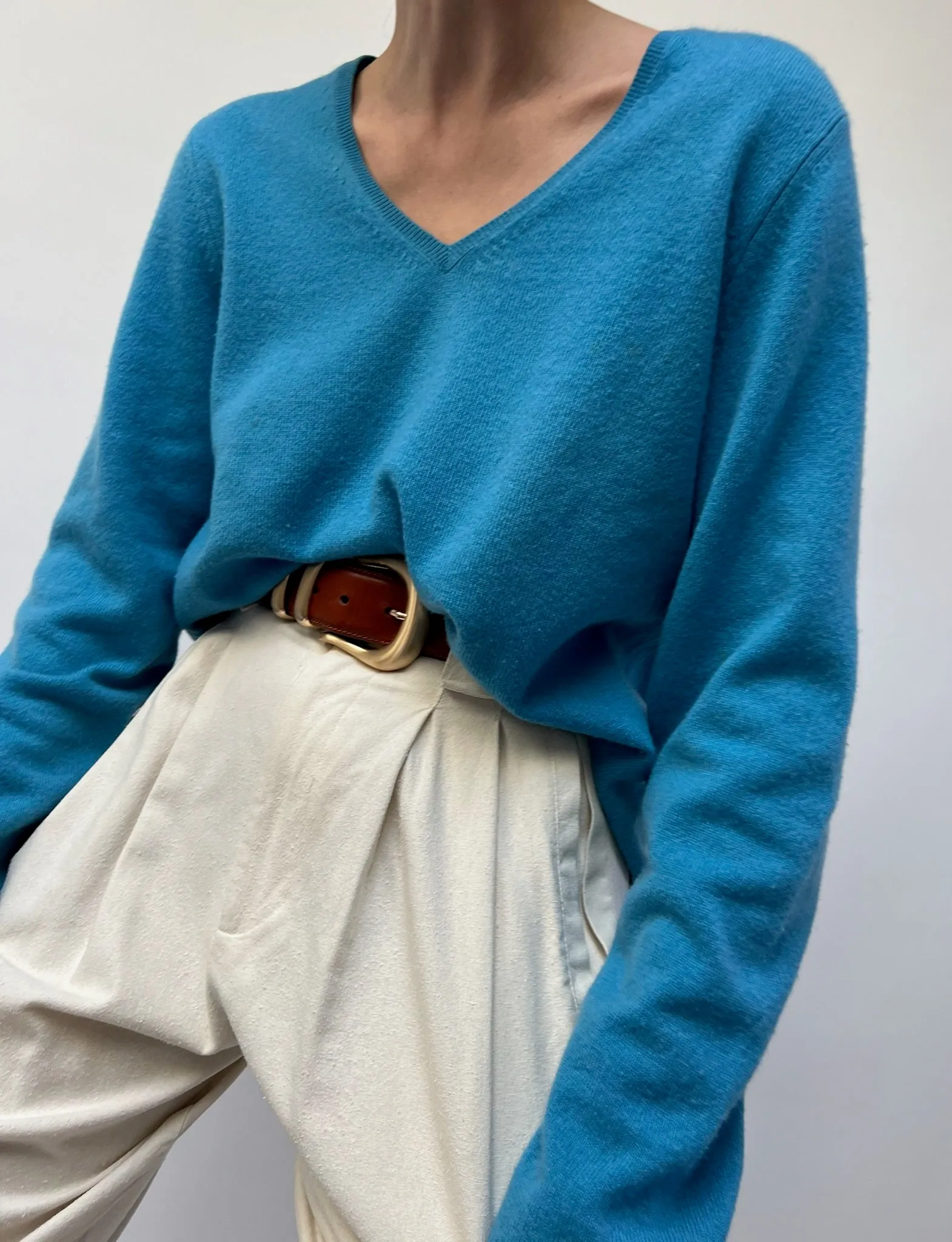 Turquoise Cashmere V-Neck Sweater