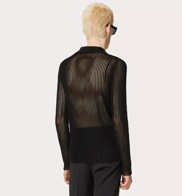 VALENTINO  |Stripes Long Sleeves Cotton Sheer Luxury Polos