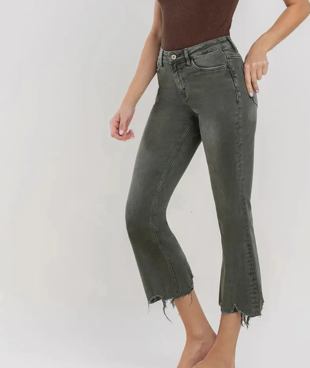 Vervet Bella Distressed Cropped Forest Green